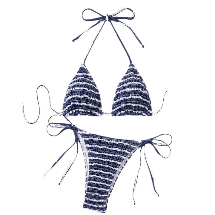 Damen Triangel-Bikini mit feinem Streifenmuster und raffinierten Bindebändern Drune