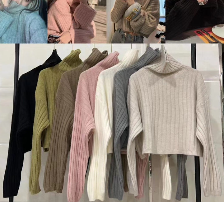 Damen modischer Rollkragenpullover mit Rippstruktur und weitem Schnitt Drune