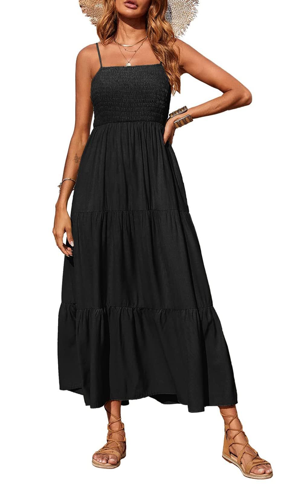 Damen Maxikleid mit verstellbaren Trägern und Rüschen Drune