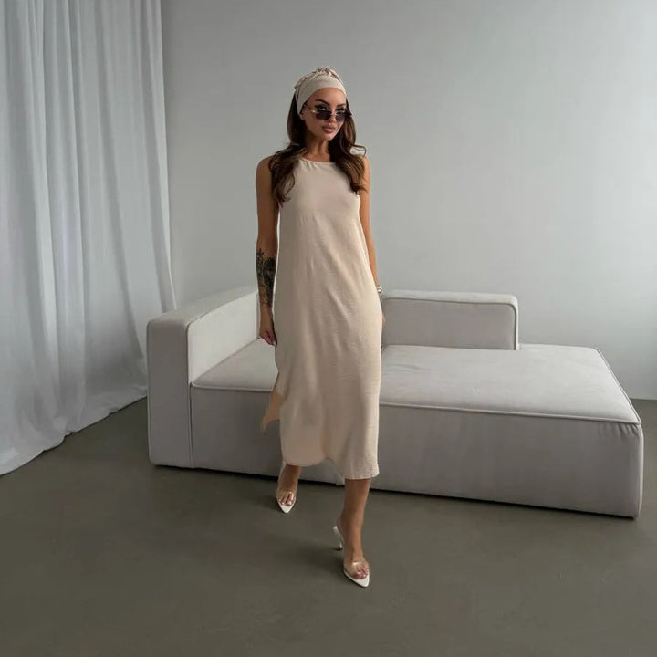 Damen Maxikleid mit elegantem Seitenschlitz und fließendem Stoff Drune