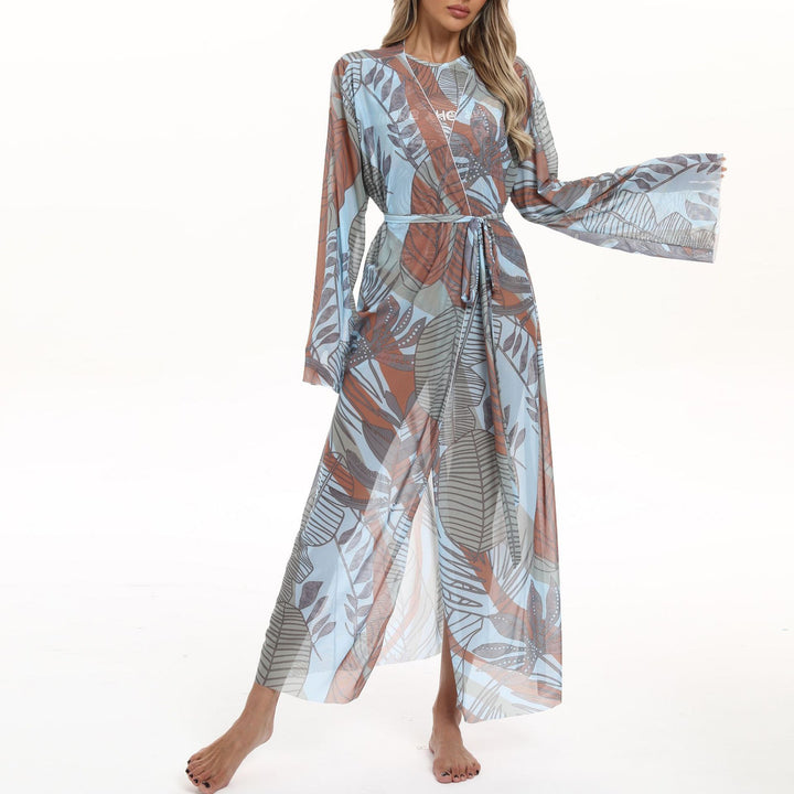 Damen Transparenter Strandkimono mit floralen Mustern Drune