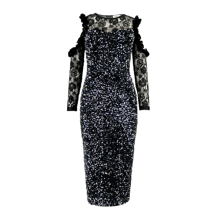 Damen Glitzerndes Festkleid mit eleganten Spitzendetails Drune
