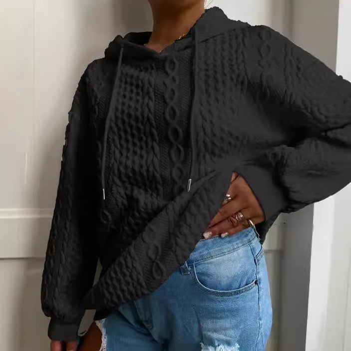 Damen Oversized Strickpullover mit kreativem Kabeleffekt und Kapuze Drune