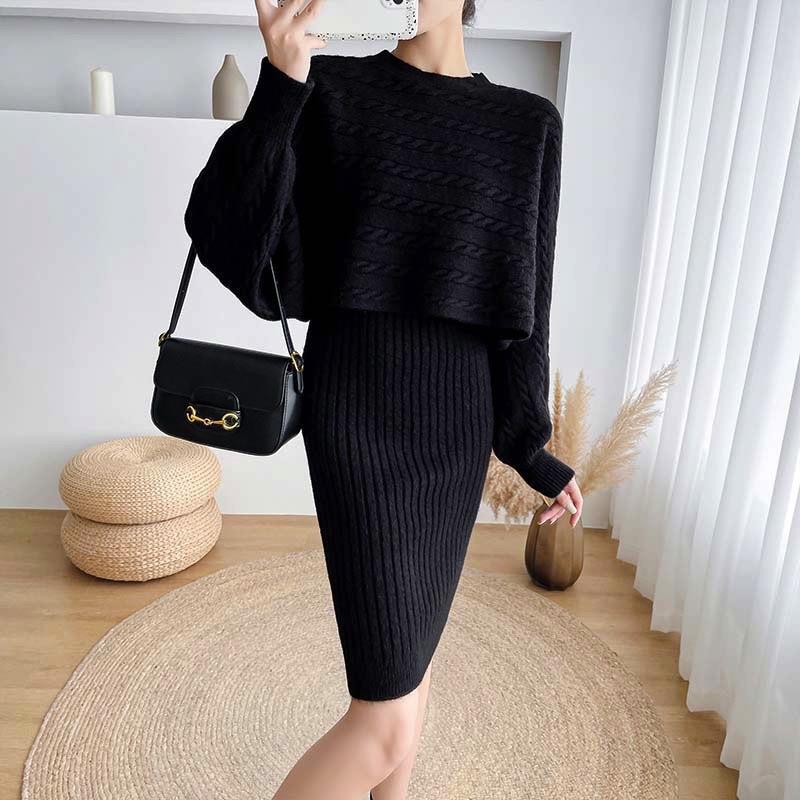Damen Strickkleid mit Crop-Top und Rippstruktur Drune