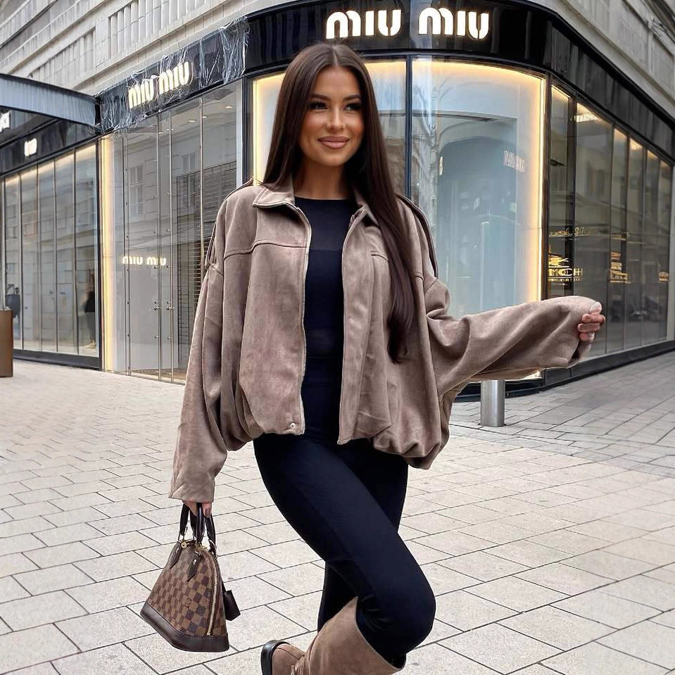 Damen lässige Oversized-Jacke aus weichem Baumwollmischgewebe Drune
