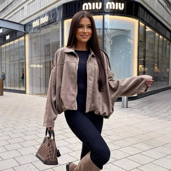 Damen lässige Oversized-Jacke aus weichem Baumwollmischgewebe Drune