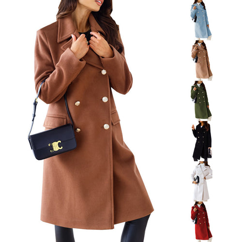 Damen Eleganter und zeitloser Wollmantel mit doppelter Knopfleiste Drune