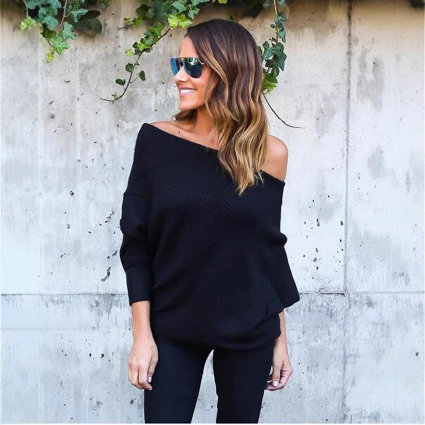 Damen Off-Shoulder Strickpullover im lässigen Oversized-Stil Drune