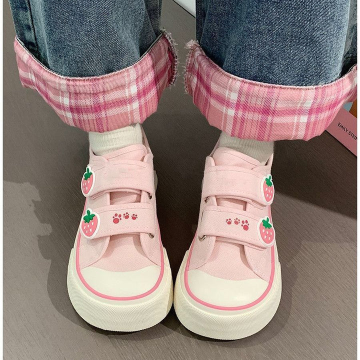 Damen Freizeit-Sneaker mit niedlichen Erdbeer-Applikationen und praktischem Klettverschluss Drune