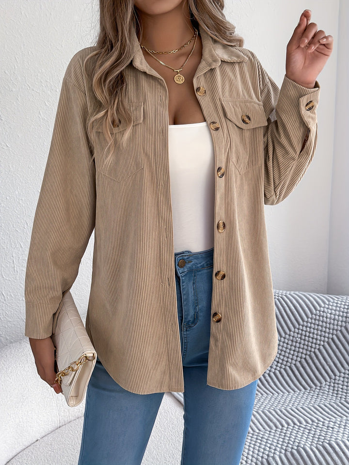 Damen Cordhemdjacke im lässigen Schnitt mit praktischen Taschen und eleganten Knöpfen Drune