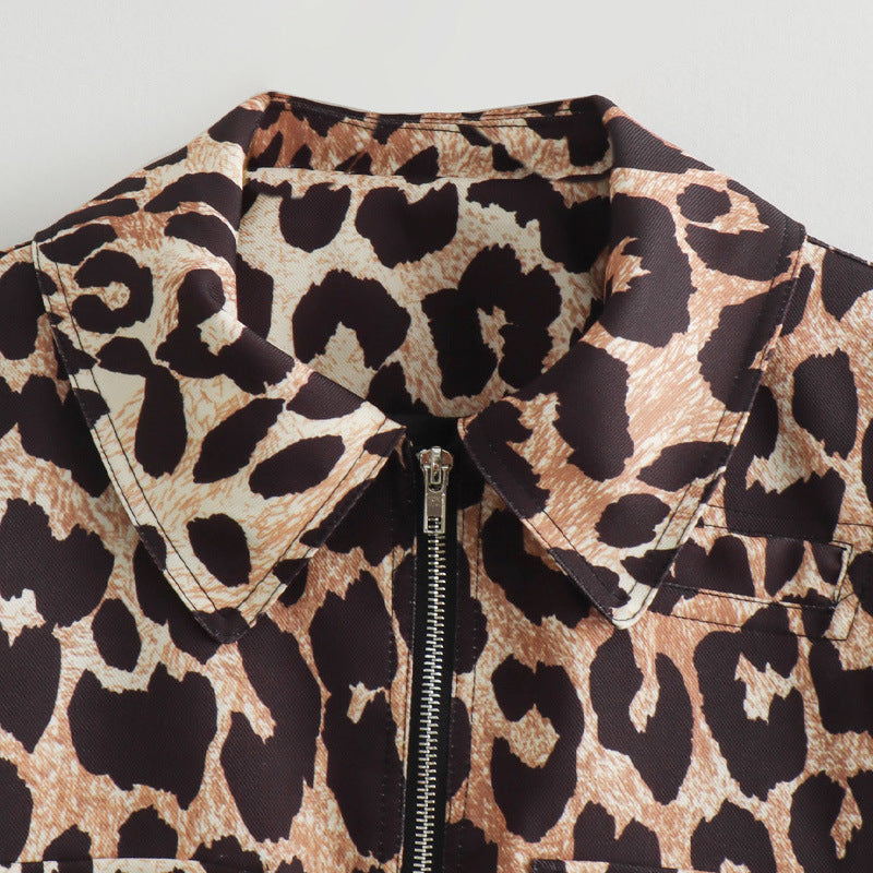 Damen cropped Wildlederjacke mit elegantem Leo-Print Drune