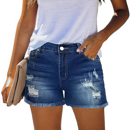 Damen Destroyed Denim-Shorts mit fransigen Säumen und lässigem Schnitt Drune