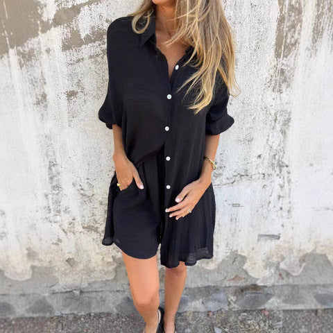 Damen Blusen-Shorts-Set mit Oversize-Schnitt – Drune