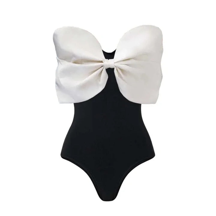 Damen Einschnitt Badeanzug mit voluminösem Schleifen-Detail und elegantem Wickelrock Drune