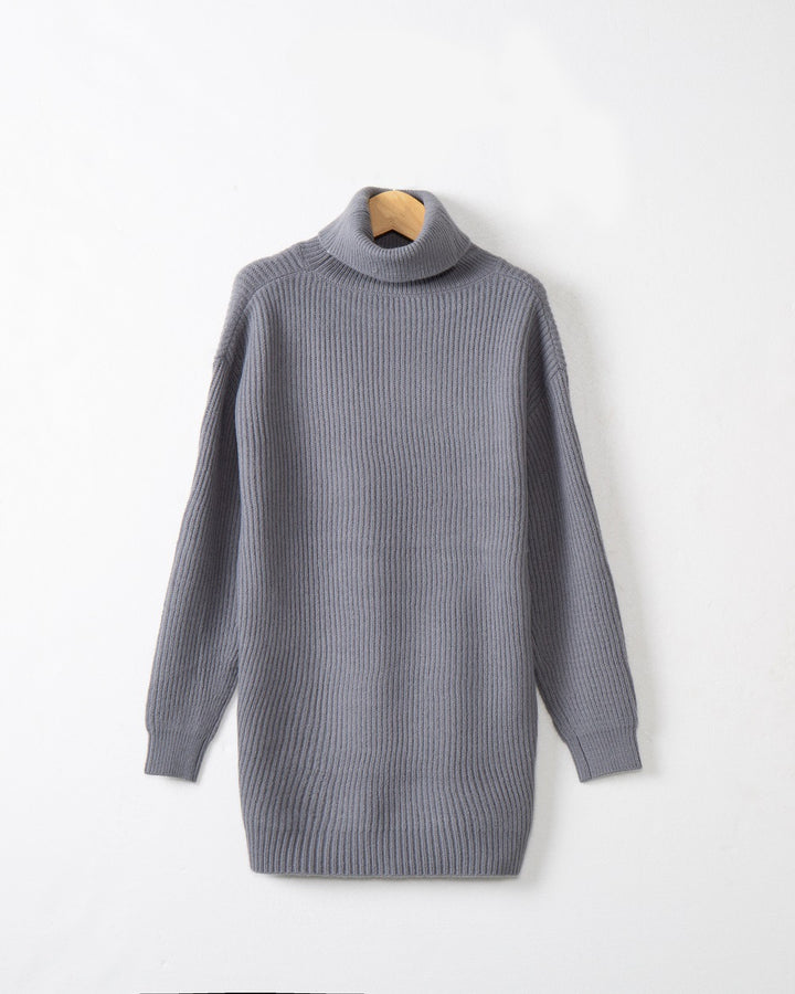 Damen Grobstrick Kleid mit hohem Kragen und weitem Schnitt Drune