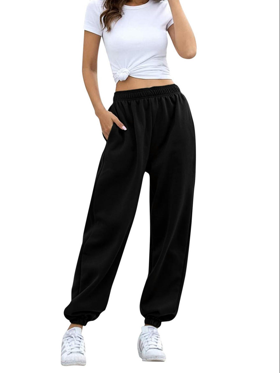 Damen nan weite High‑Waist Sweatpant mit elastischem Komfortbund, seitlichen Eingrifftaschen und gerafften Knöchelbündchen Drune