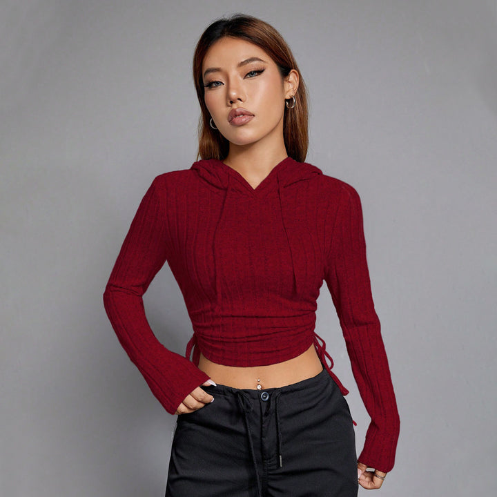 Damen Cropped Hoodie mit langen Ärmeln und elegantem Rippmuster Drune