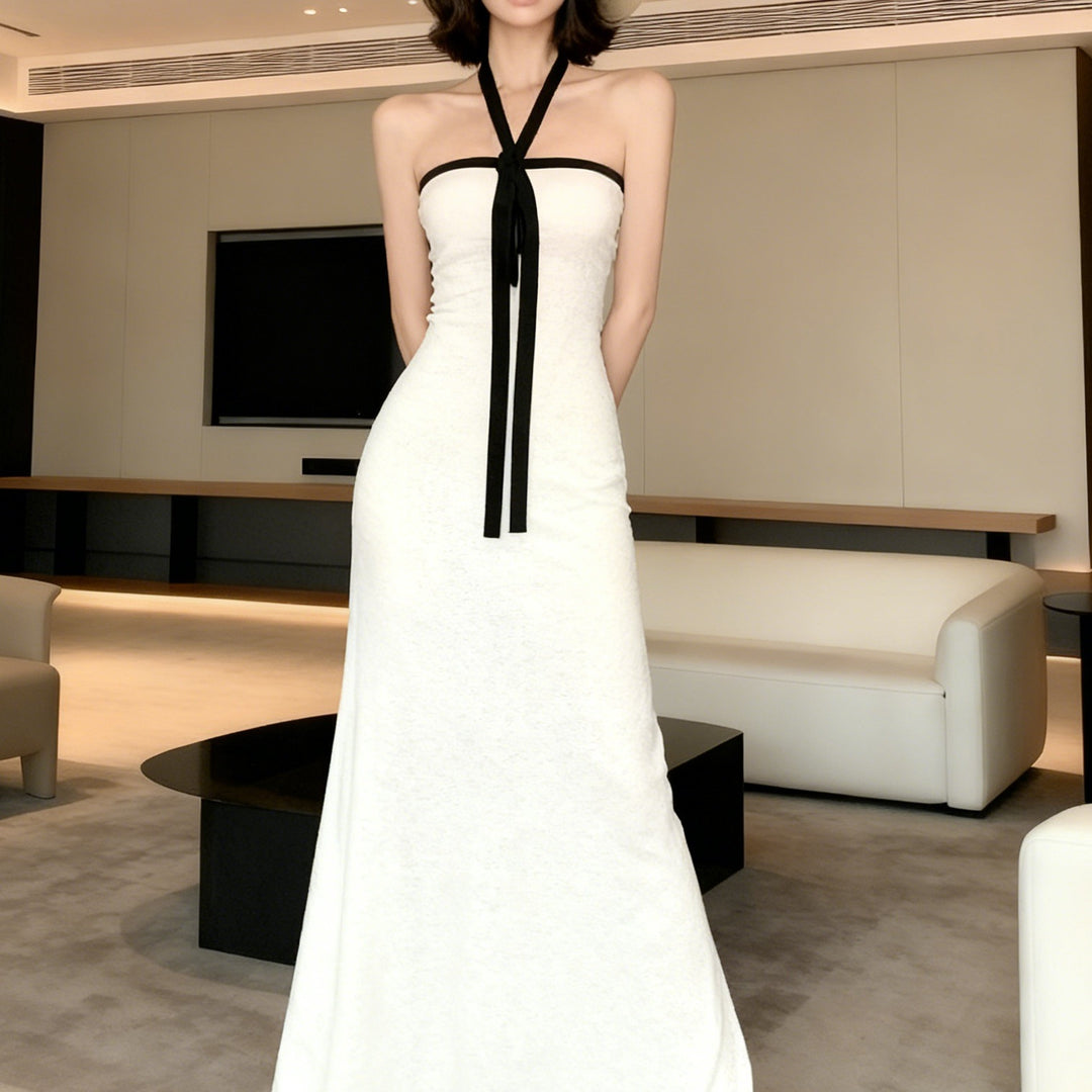 Damen Elegantes Maxikleid mit schulterfreiem Design und tailliertem Schnitt Drune
