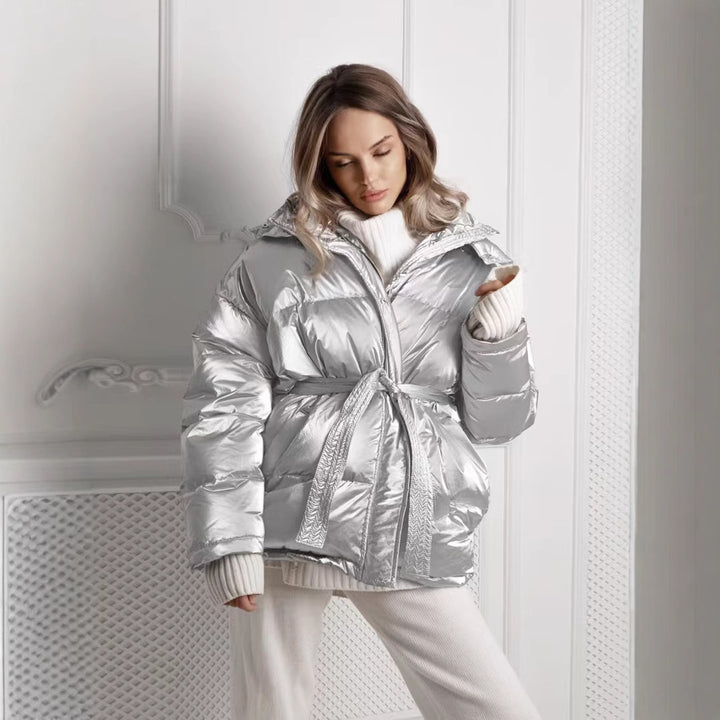 Damen Glanzende Winterjacke mit oversized Schnitt und Kapuze Drune