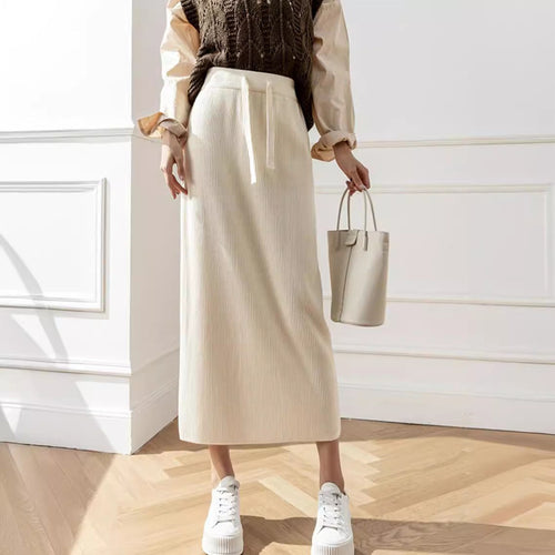 Damen Midi-Rock mit Taillenschnürung und geripptem Design Drune