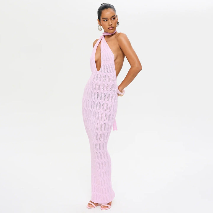 Damen trendiges Netzkleid mit Bindegürtel Drune
