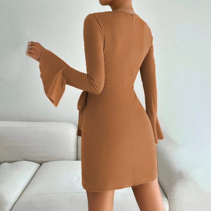 Damen Wickelkleid mit weitem Ärmel und tailliertem Saum Drune