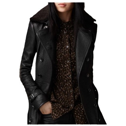 Damen Lederjacke mit umschlagbarem Kragen und hochwertigen Details Drune