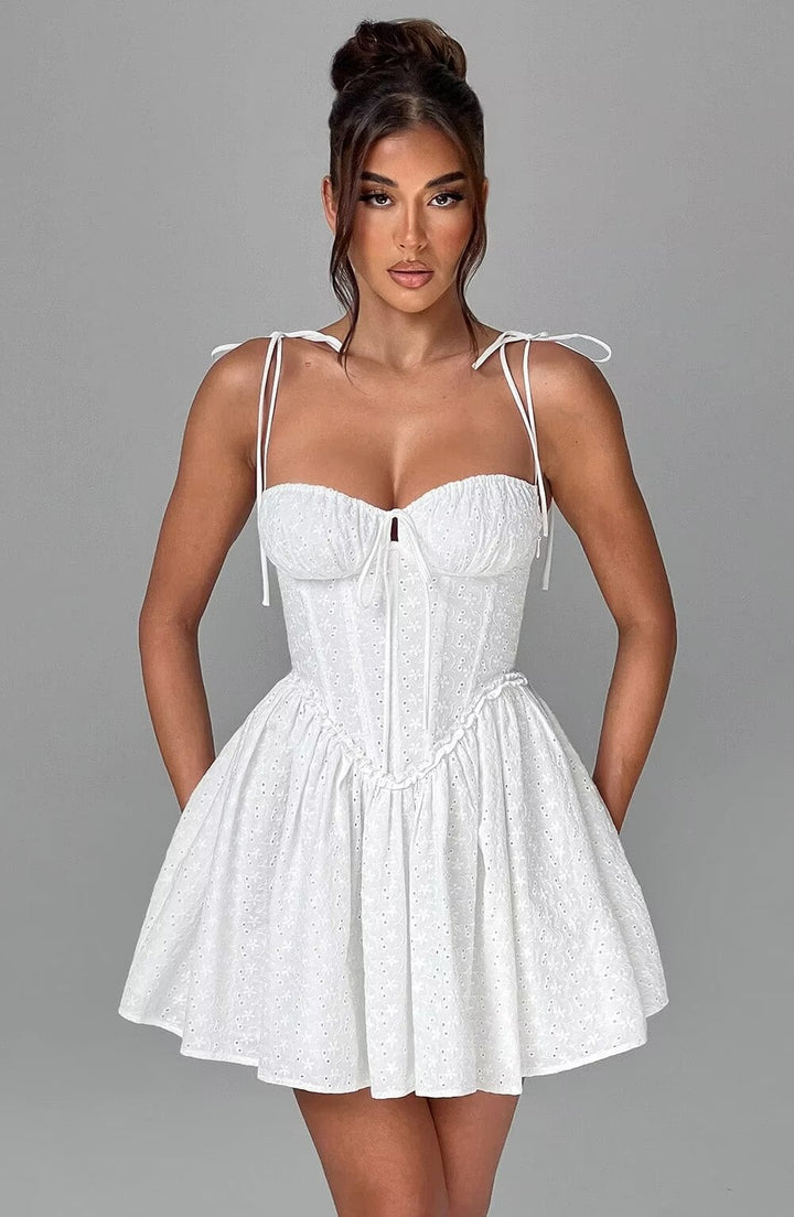Damen verspieltes Sommerkleid mit Rüschendetails und zarten Trägern Drune