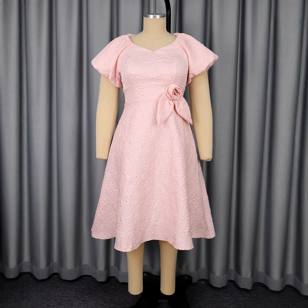 Damen Kleid mit voluminösen Puffärmeln und eleganter Schleifenapplikation Drune