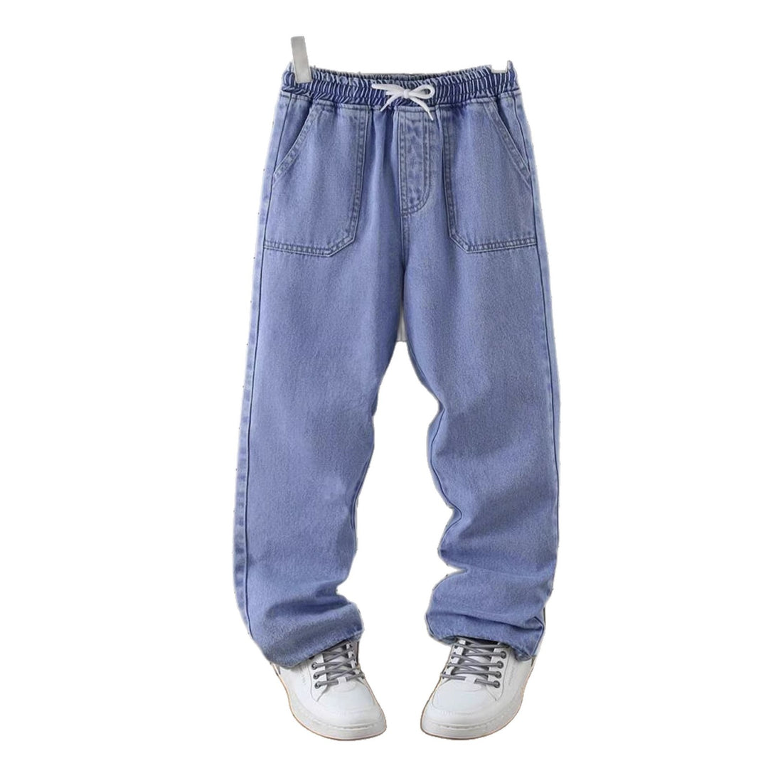 Herren lässige Denim-Hose mit verstellbarem Bund und tiefen Taschen Drune