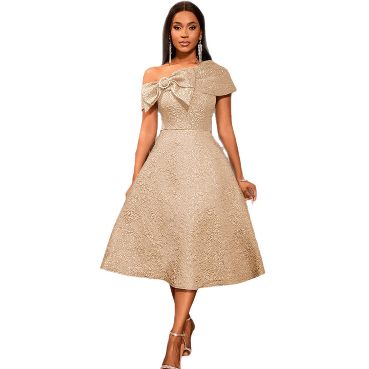 Damen Figurnahes Cocktailkleid mit schickem Off-Shoulder Design und dekorativer Schleife Drune