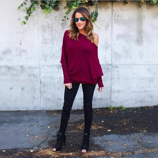 Damen Off-Shoulder Strickpullover im lässigen Oversized-Stil Drune