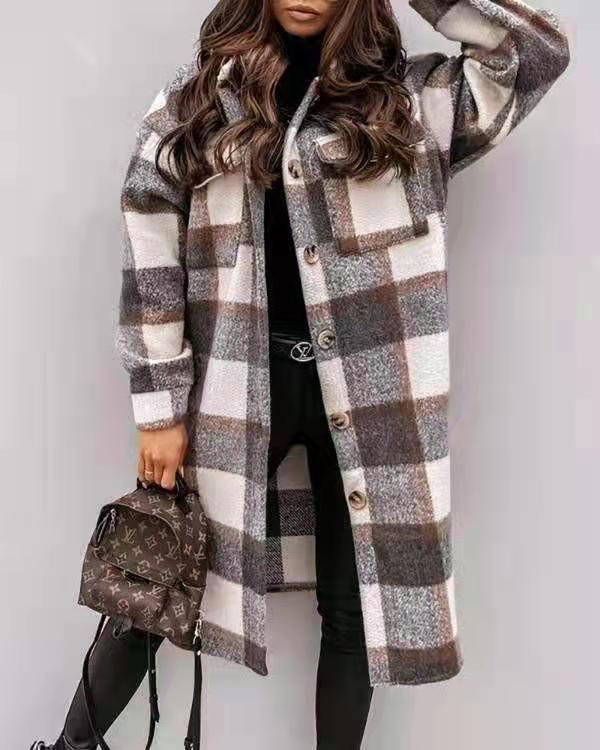 Damen Karierter Oversized-Hemd-Mantel mit praktischen Taschen Drune