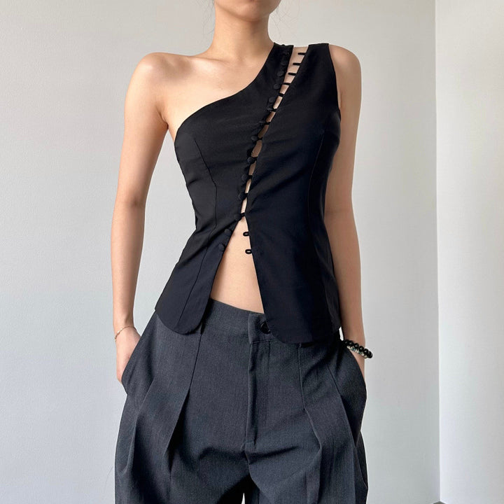 Damen Asymmetrisches Blusenshirt mit Knopfdetails Drune