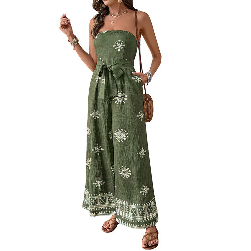 Damen Jumpsuit mit Taillengürtel und Rüschenverzierung Drune