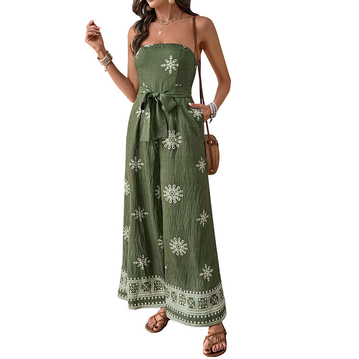 Damen Jumpsuit mit Taillengürtel und Rüschenverzierung Drune