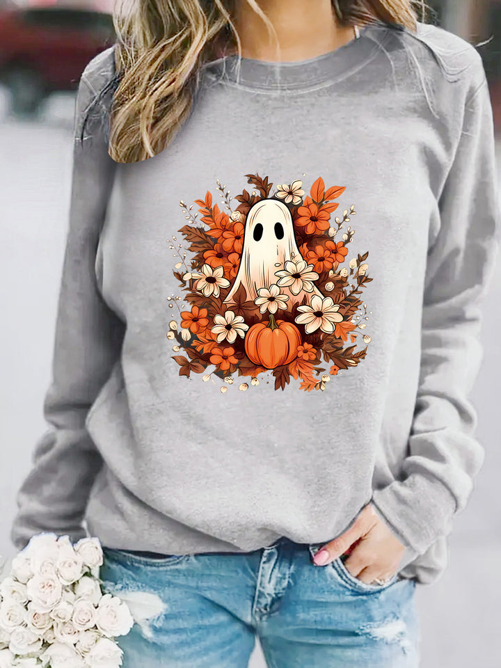 Damen Sweatshirt mit verspielt gruseligem Herbstmotiv Drune