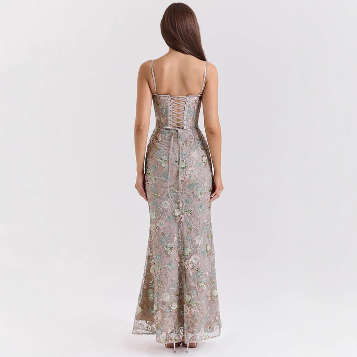 Damen nan besticktes Corsagenabendkleid mit transparenter Spitze und figurbetonter Silhouette Drune