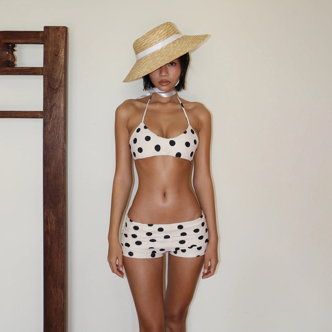 Damen Bikini-Set mit vielseitigen Bindeträgern und modischem Punkte-Muster Drune