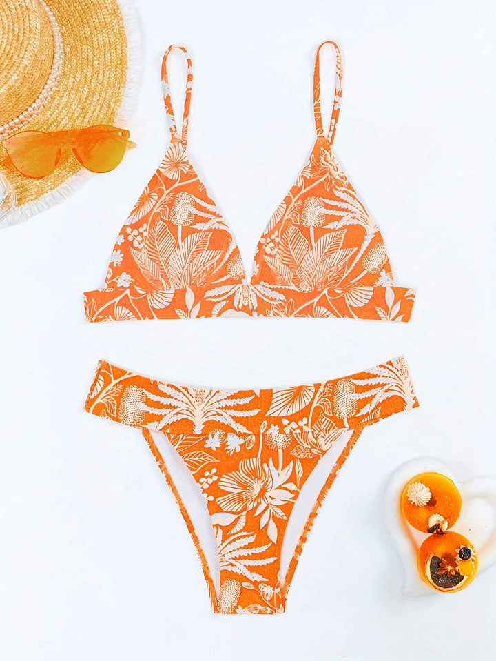 Damen Triangel-Bikini mit floralen Mustern und verstellbaren Trägern Drune