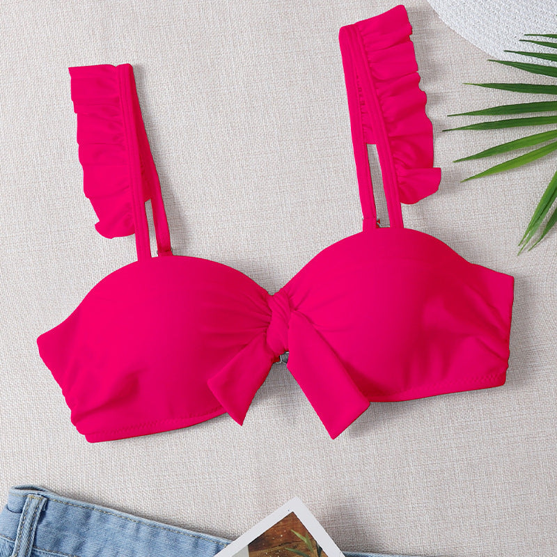 Damen Bikini-Oberteil mit gefransten Trägern und Knoten-Detail Drune