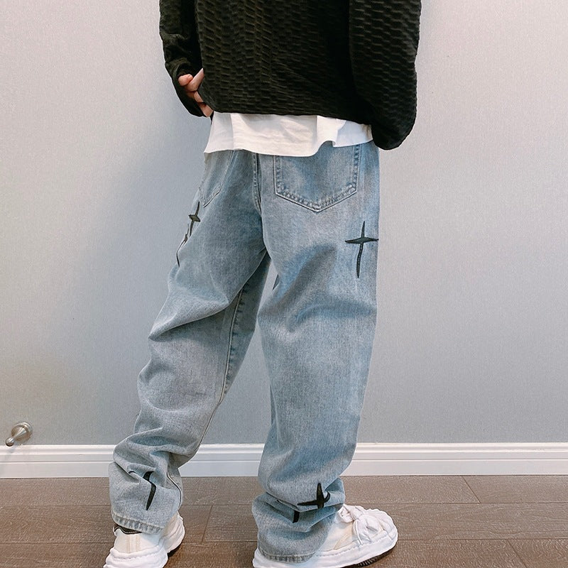 Drune | Blasting Bedruckte Baggy Weit Geschnittene Jeans Für Männer