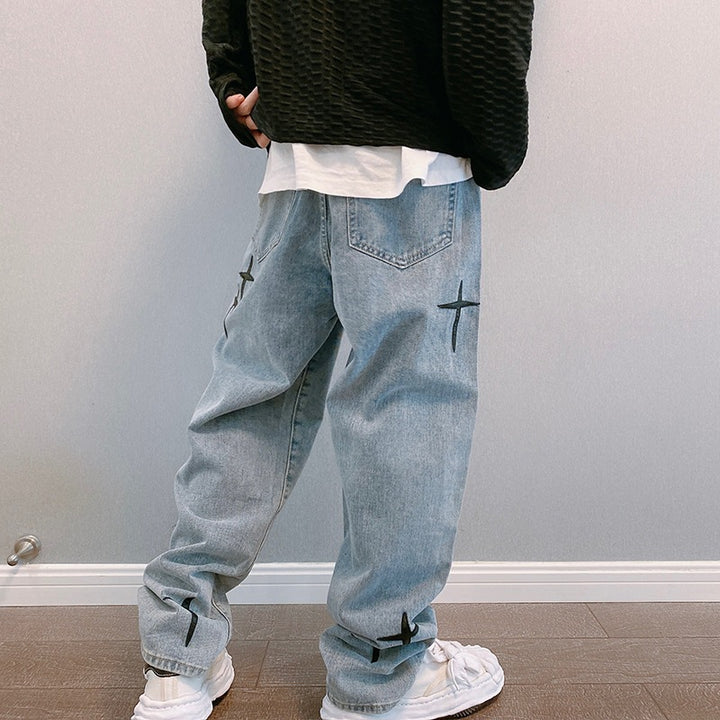 Drune | Blasting Bedruckte Baggy Weit Geschnittene Jeans Für Männer