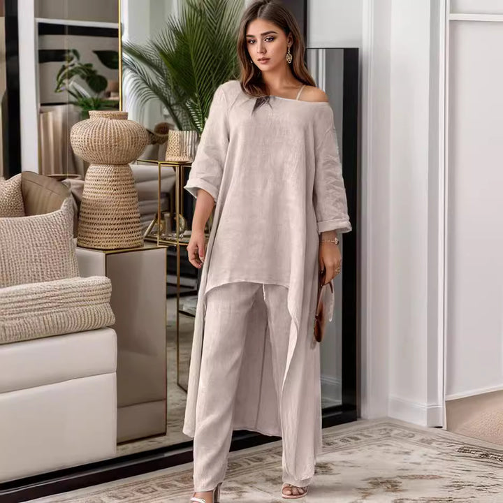 Damen Elegante Leinenbluse mit asymmetrischem Schnitt und lässigem Design Drune