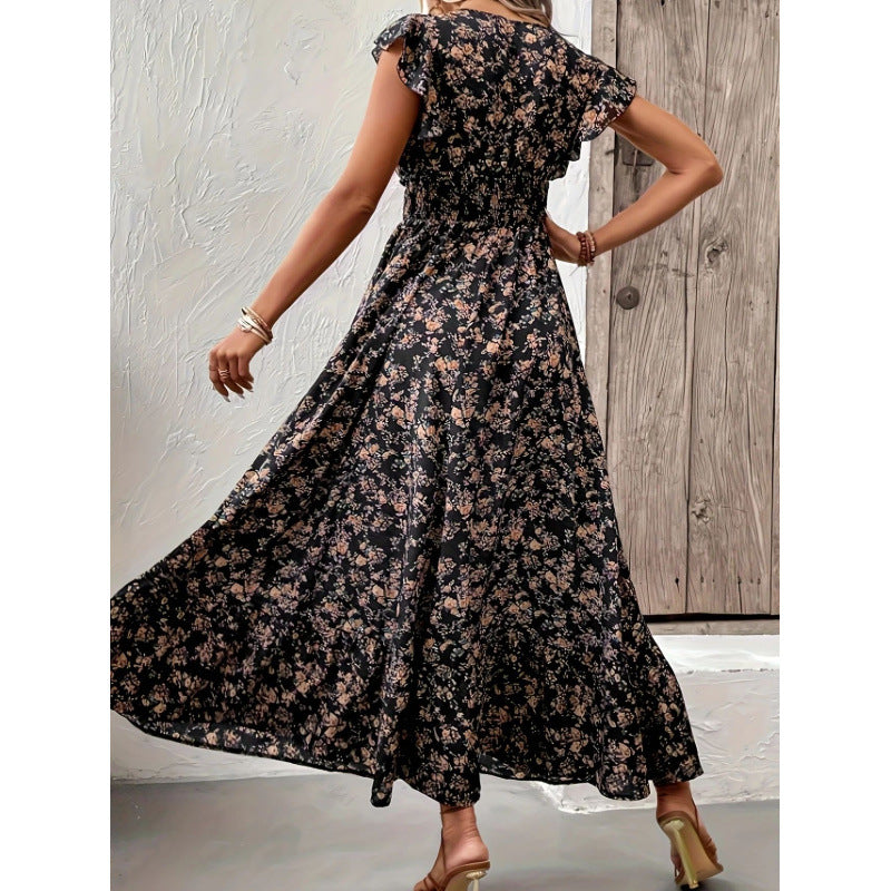 Damen Maxikleid mit floralem Design und voluminösen Ärmeln Drune