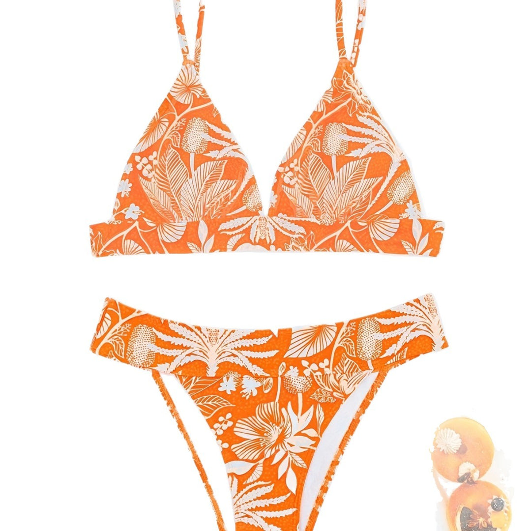 Damen Triangel-Bikini mit floralen Mustern und verstellbaren Trägern Drune
