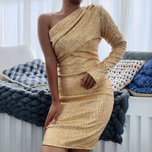 Damen Glitzerndes Abendkleid mit asymmetrischem Design und figurbetontem Schnitt Drune