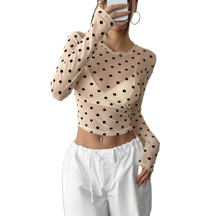 Damen Transparente Langarmbluse mit Punkten Drune