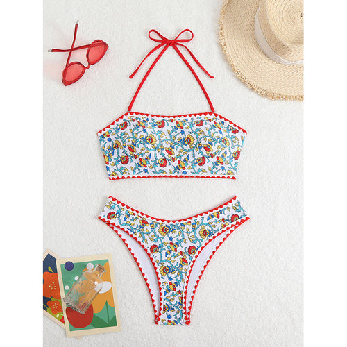 Damen Triangel-Bikini mit verspieltem Blumendesign und Rüschen Drune