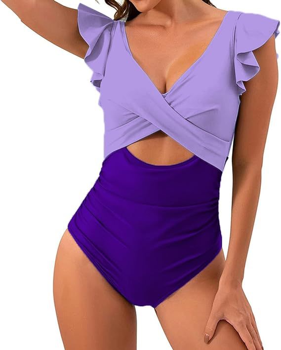 Damen Floral Badeanzug mit schmeichelnder Raffung Drune